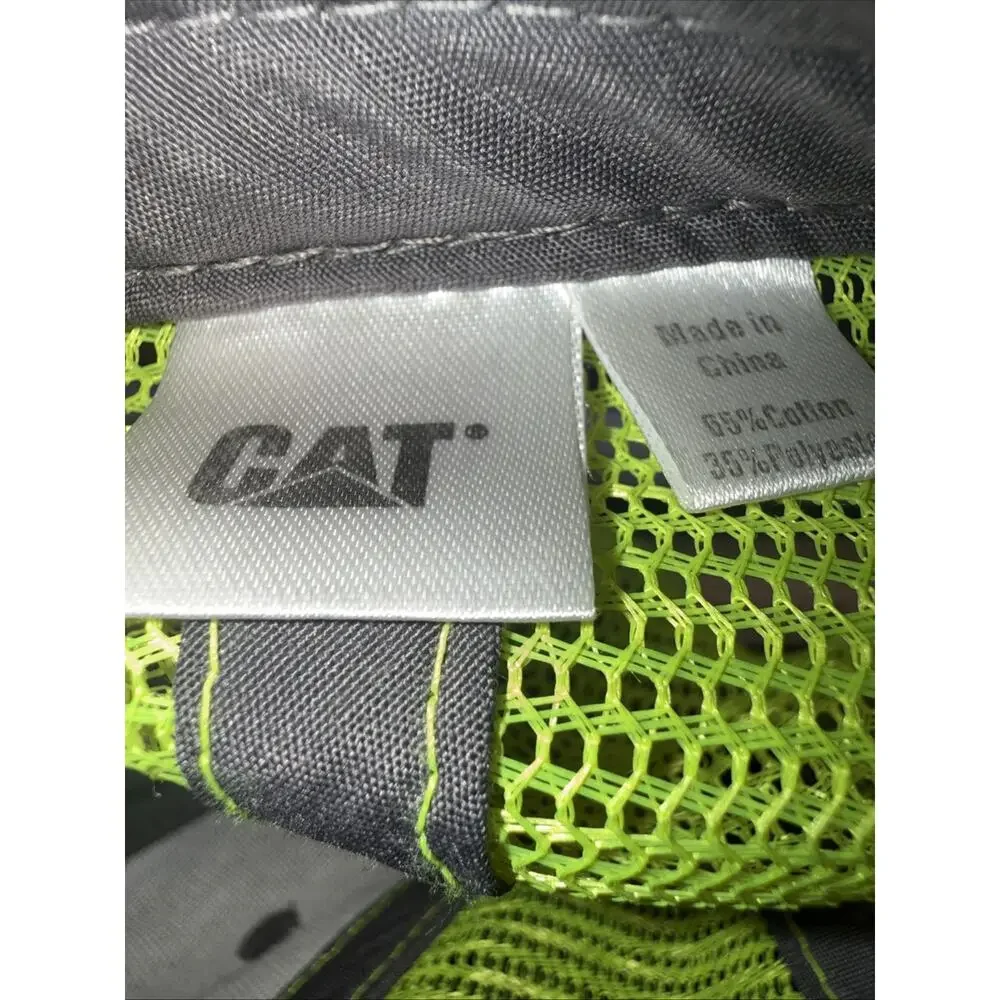 Mustang CAT Trucker Hat Gray Hi Vis Green Mesh Hook & Loop Adjustable Cap